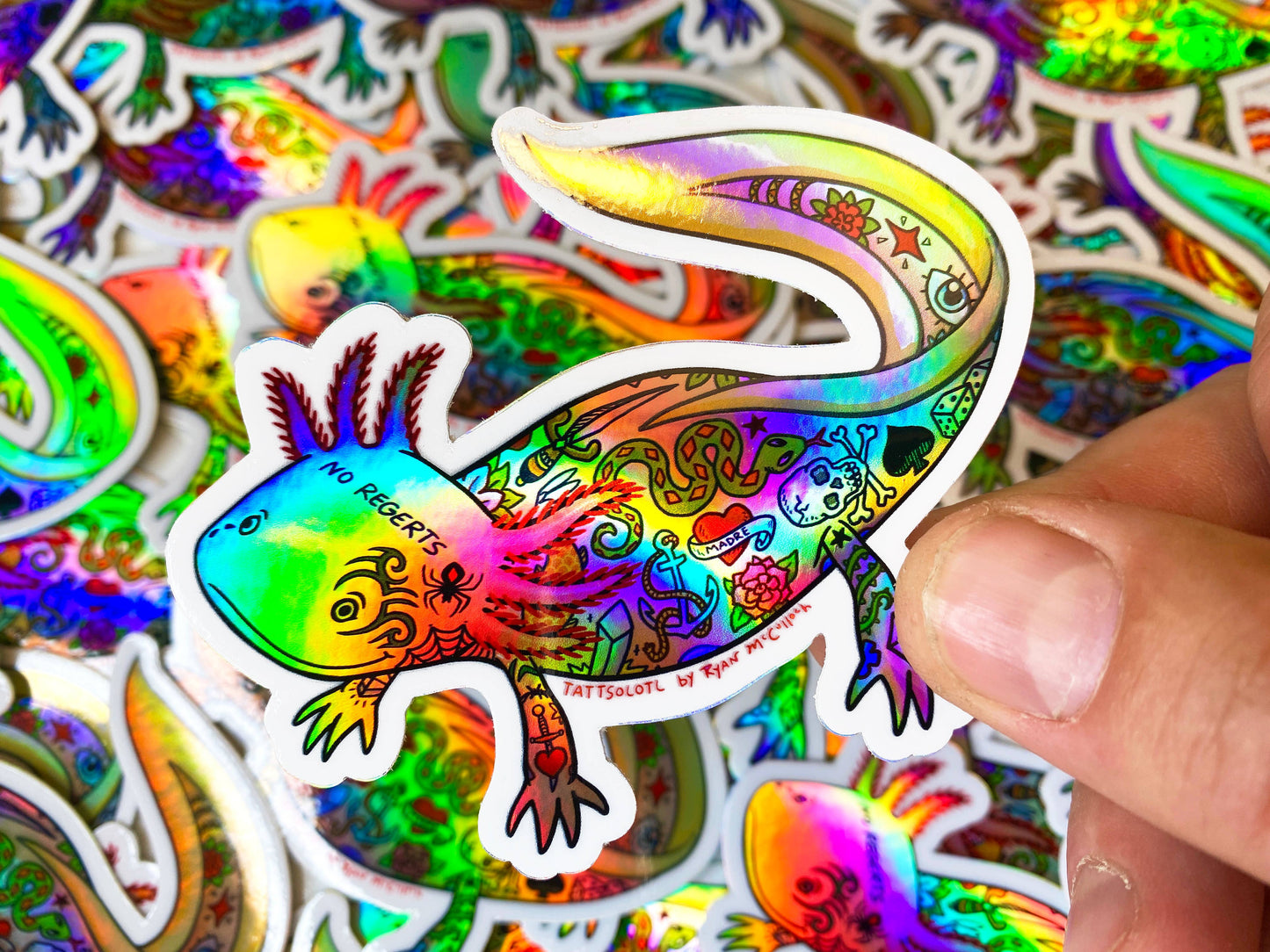 HOLO STICKER: "Tattsolotl" Tattooed Axolotl
