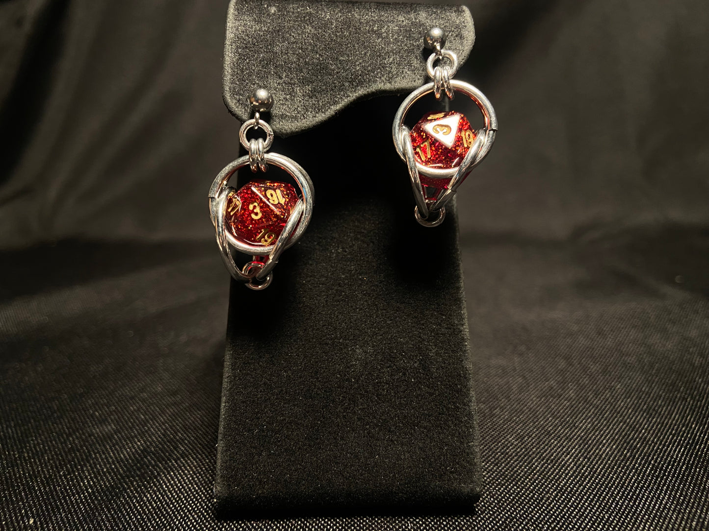 Captured D20 Dice Earrings