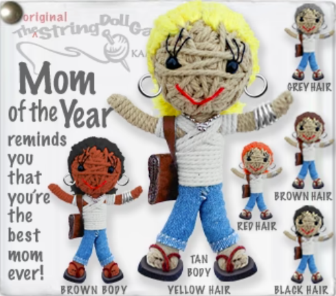 Mom of the Year String Doll Keychain (Brown)