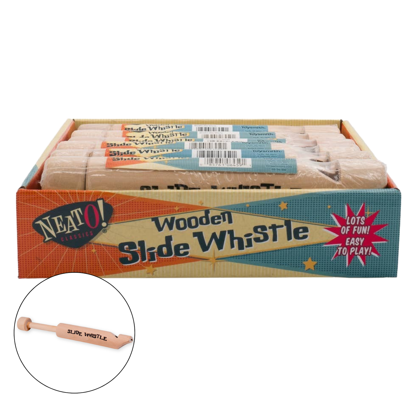 Neato! Wooden Slide Whistle, 6.5" Sealed Musical Toy, Retro