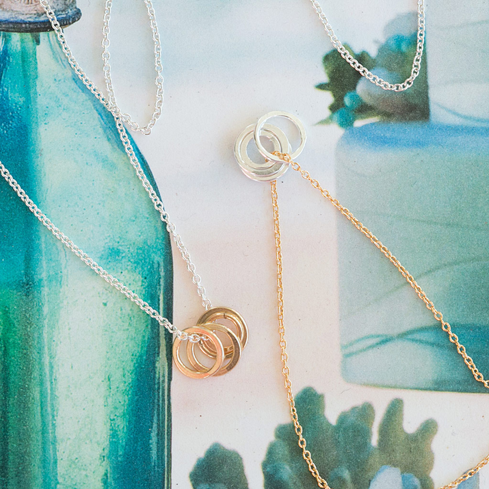 Cluster Necklace - Gold Filled Chain Sterling Silver Circles