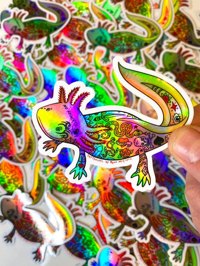 HOLO STICKER: "Tattsolotl" Tattooed Axolotl
