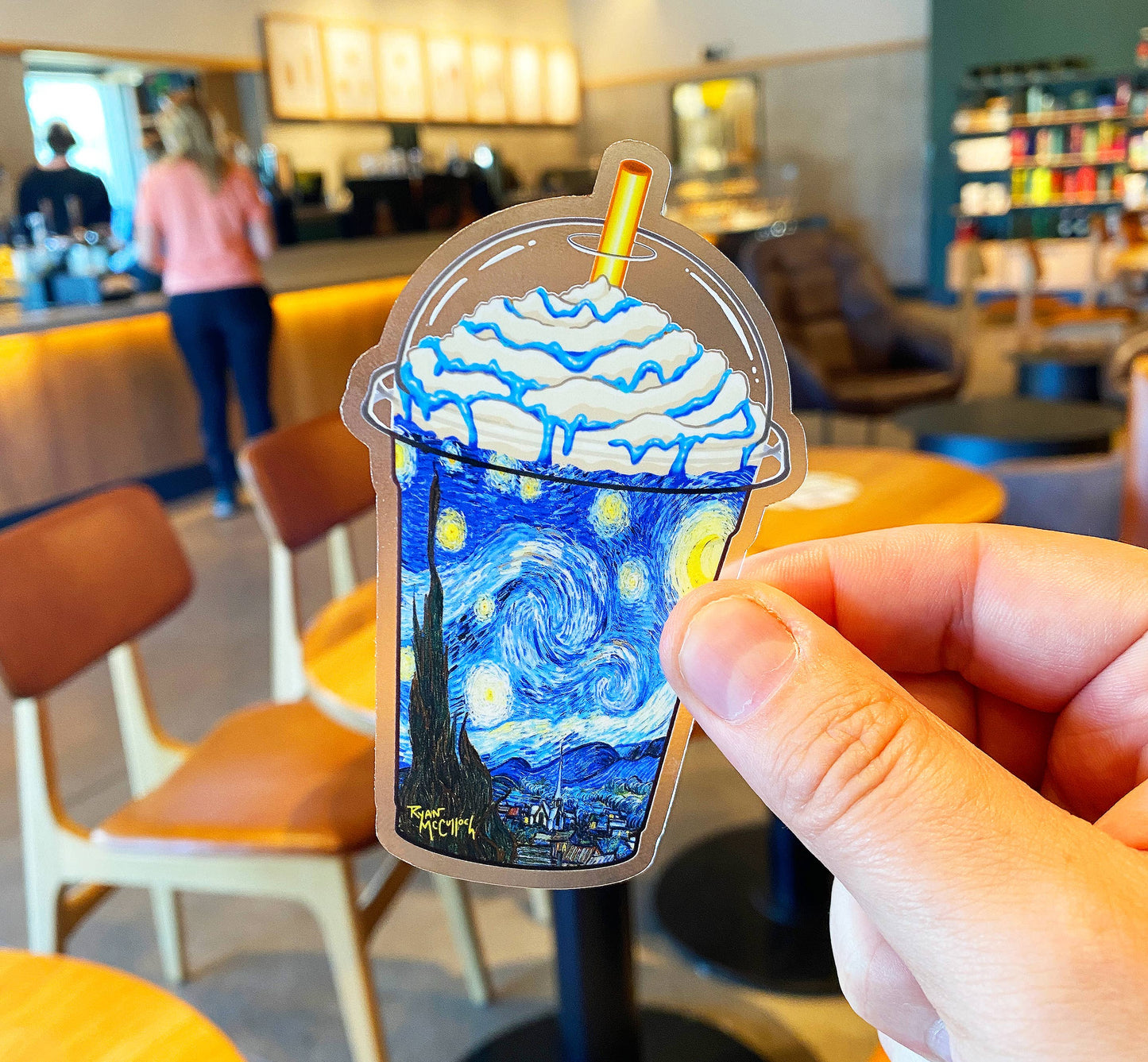 CLEAR STICKER: Van Gogh's Starry Night Frappuccino (Large)