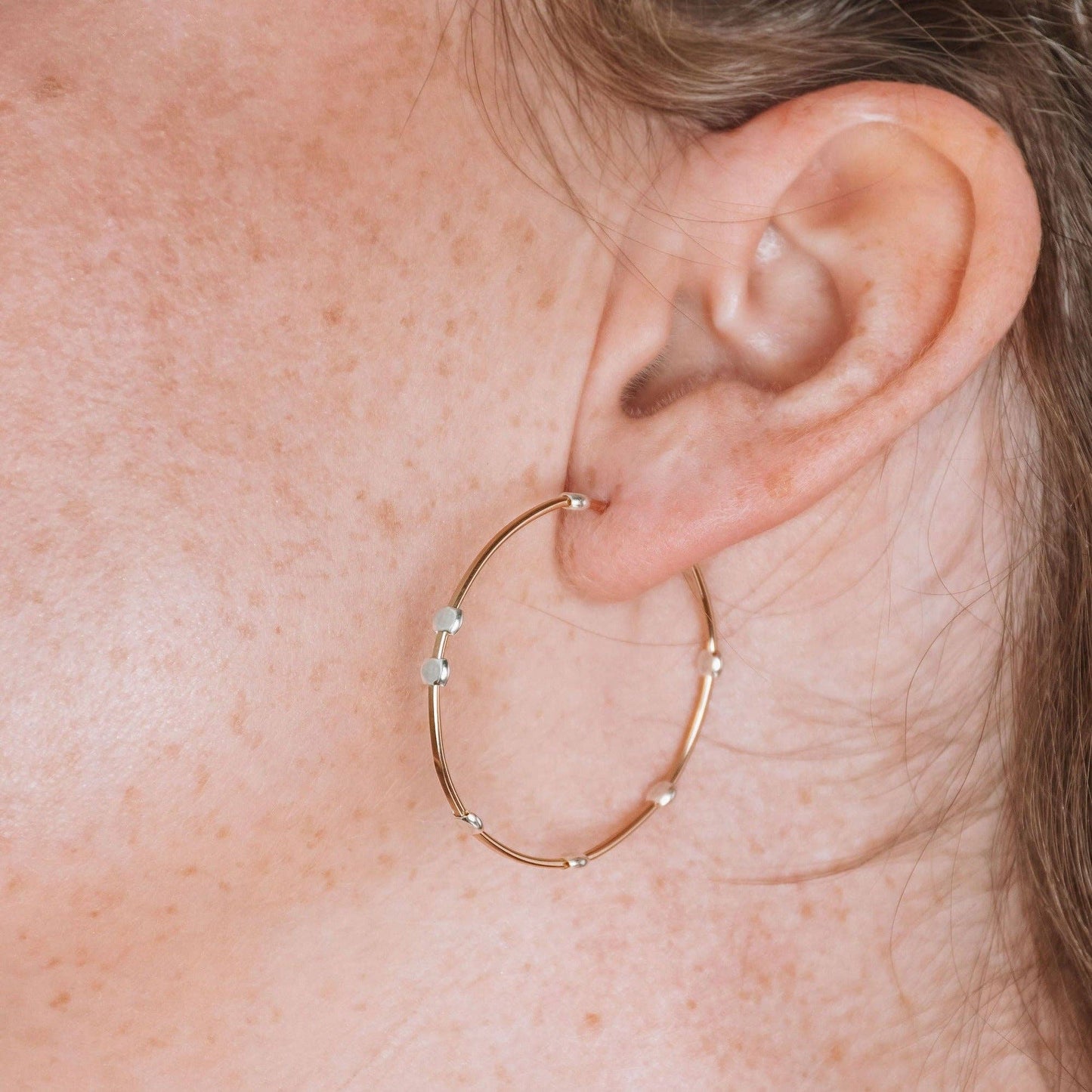 Cosmos Gold & Silver Dotted Circle Minimal Hoop Earrings