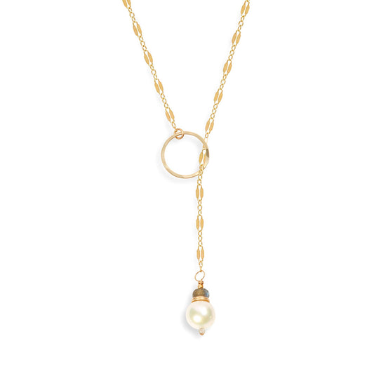 Flutter Freshwater Pearl Lariat, Long Y Necklace Gold Filled