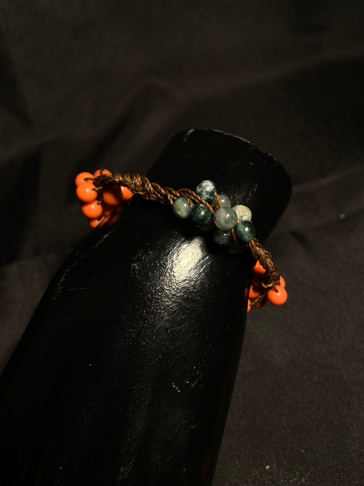 Agate and Coral Wax Cord Bracelet