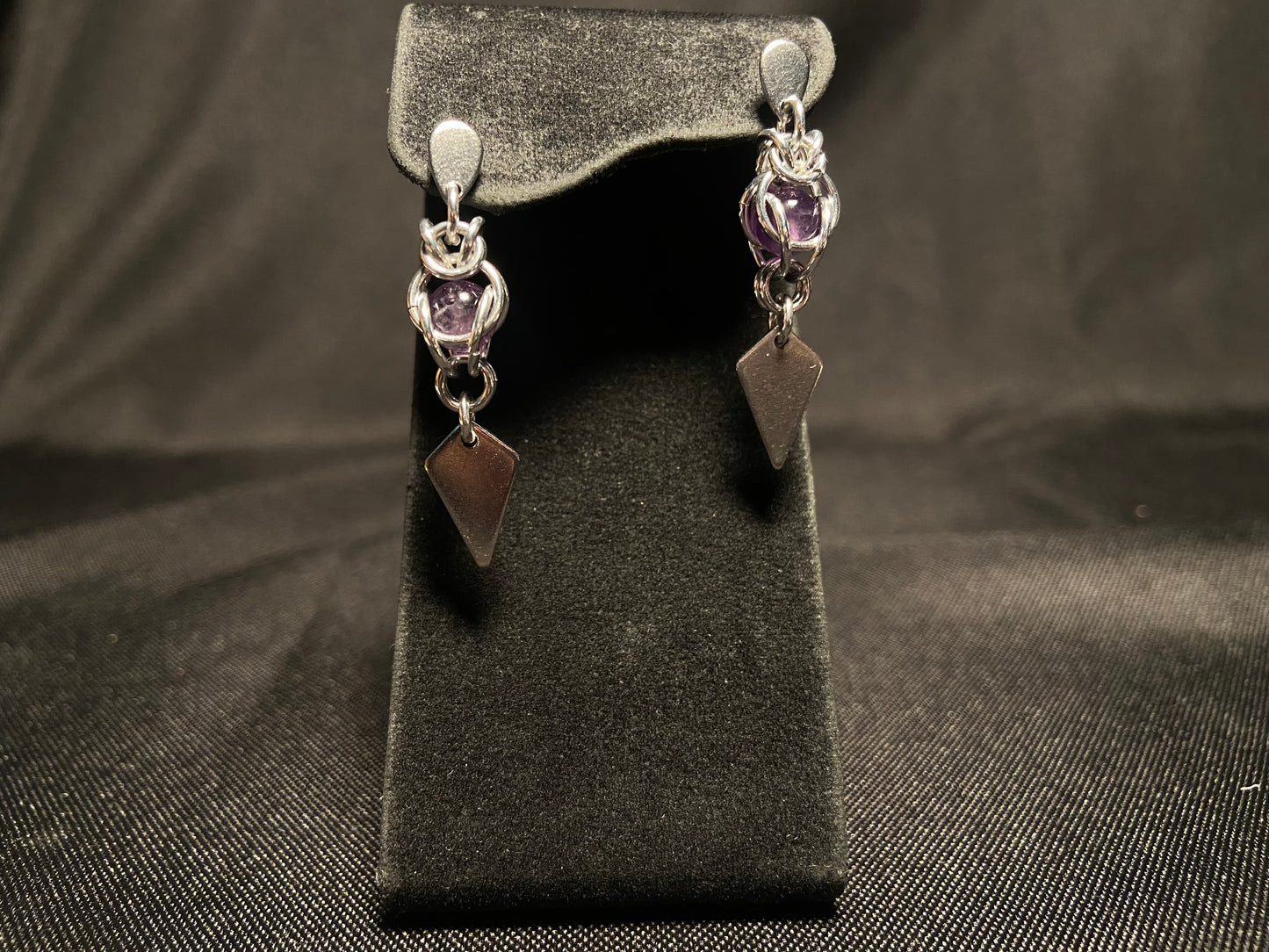 Amethyst Capture with Stainless Steel Drop Earrings