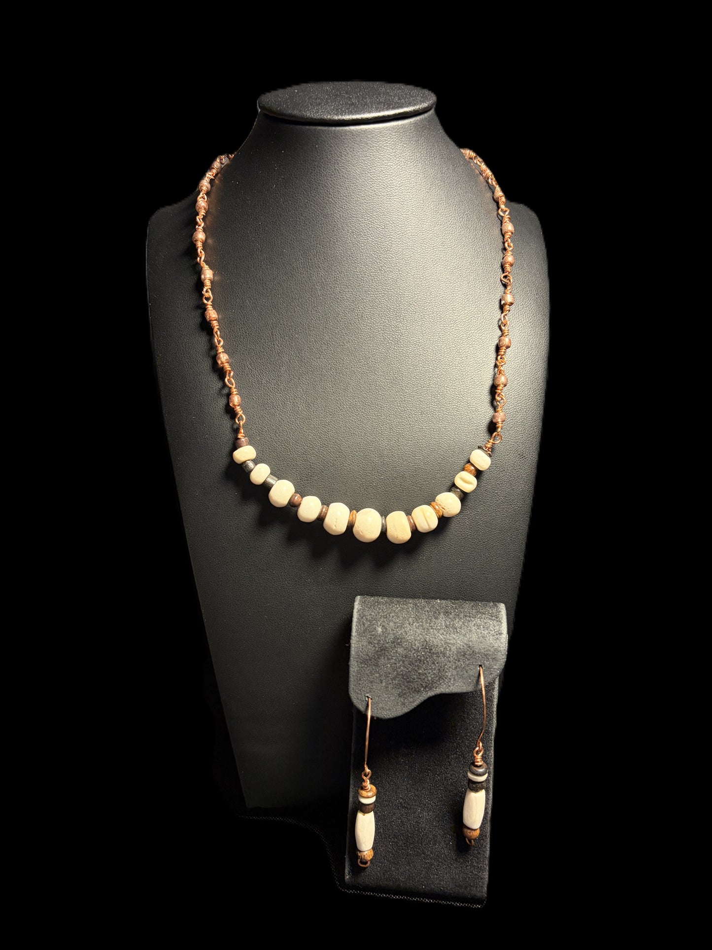 Copper, Wood and Bone Necklace Set