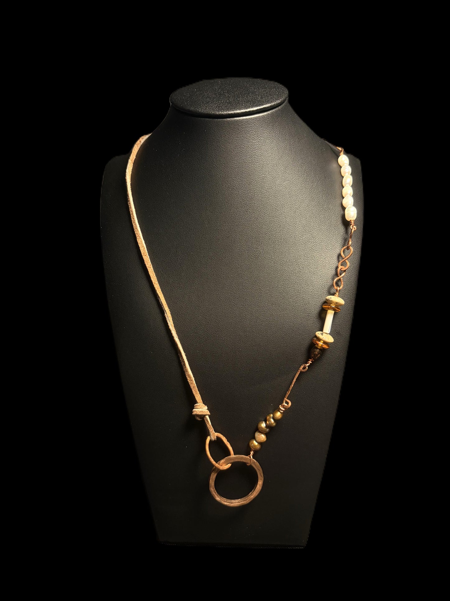 Asymmetrical Leather and Copper Necklace