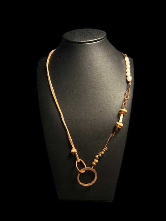 Asymmetrical Leather and Copper Necklace