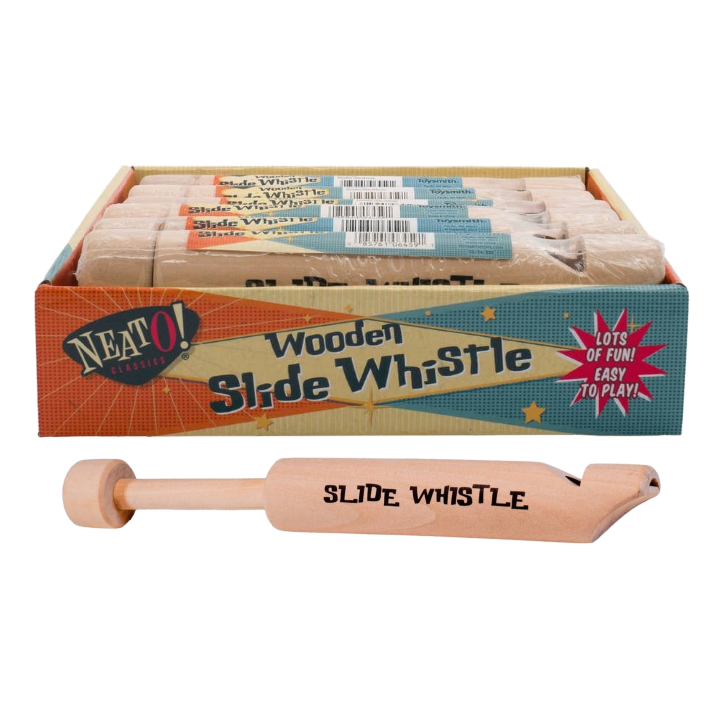 Neato! Wooden Slide Whistle, 6.5" Sealed Musical Toy, Retro