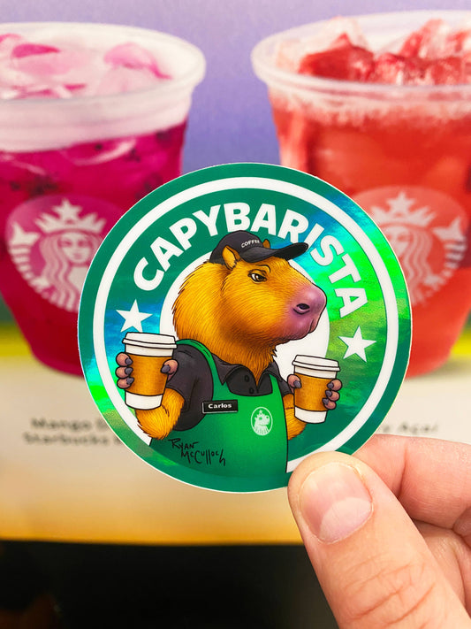 HOLOGRAPHIC STICKER: Capybarista (Capybara Barista)