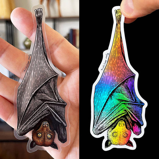 CLEAR OR HOLOGRAPHIC STICKER: Hanging Bats (Flying Fox)